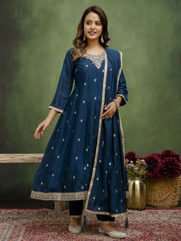 VP 9718 T Stylish Anarkali Kurta Set Ready to Wear Soft Silk Fabric with Embroidered Dupatta Tailored Fit